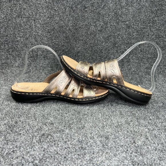Clarks Sandals Women's Size 8.5 Bronze Leather Button Adjustable Comfort Slides - Picture 7 of 12
